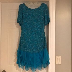 Vintage Oleg Cassini turquoise beaded dress.